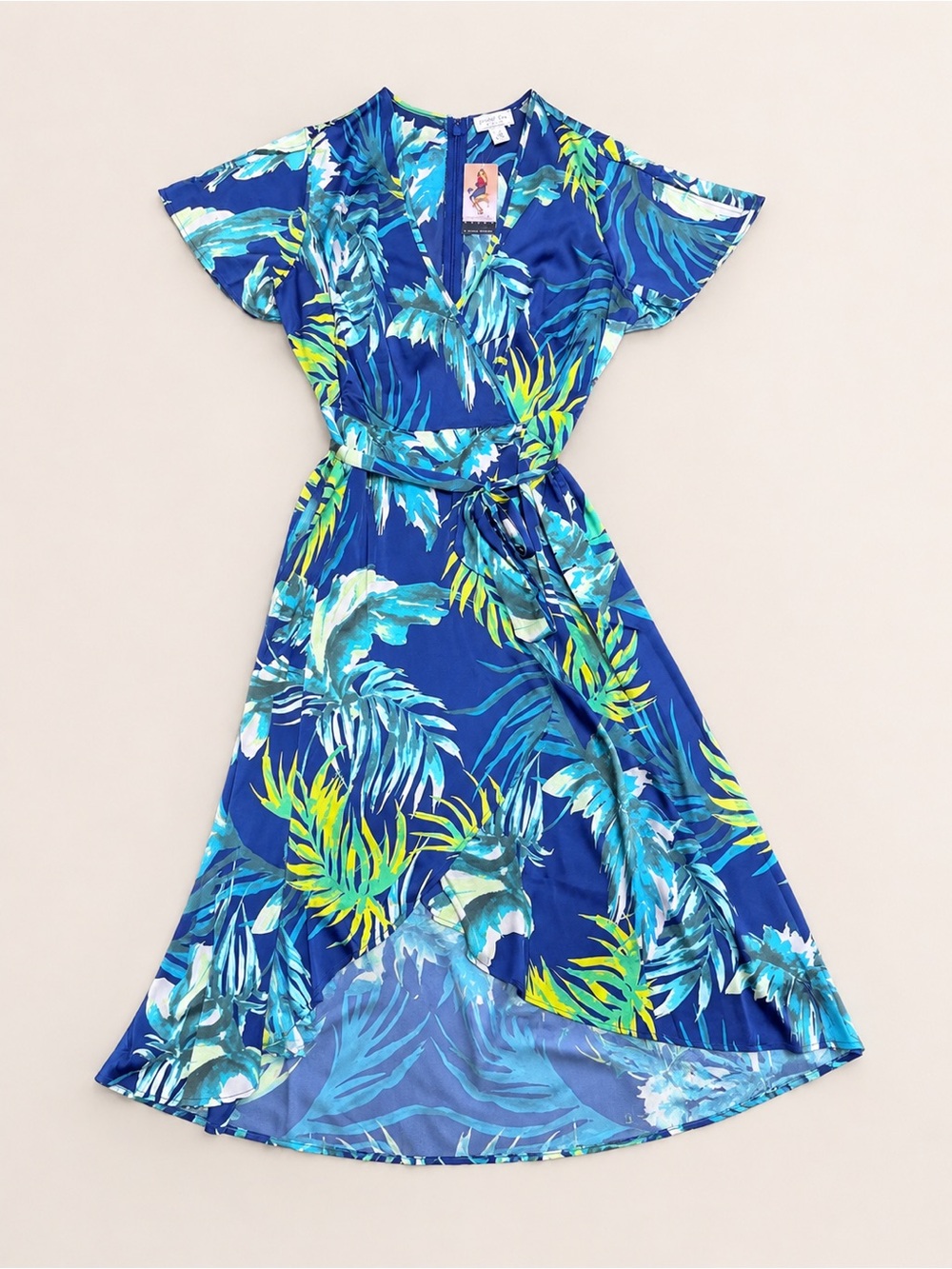 Sofia Jeans Sofia Vergara Palm Print Belted Faux Wrap High Low Dress NWT #1121 - Picture 2 of 7